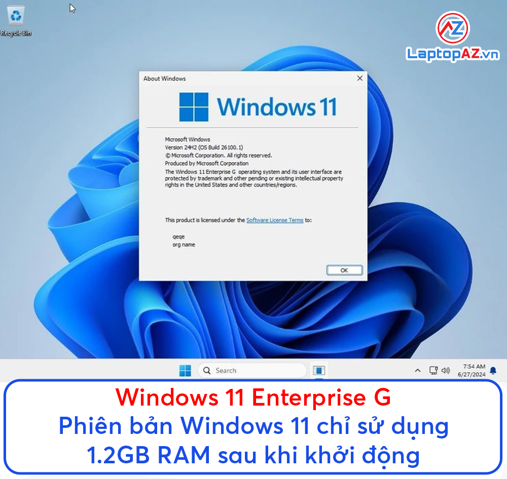 Windows 11 Enterprise G - chỉ sử dụng 1.2GB RAM sau khi khởi động