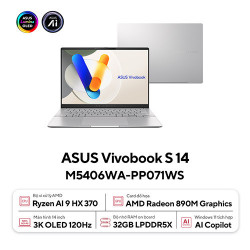 Asus Vivobook S14 OLED 2024 M5406WA-PP071WS | Ryzen AI 9 HX 370, 32GB, 1TB, AMD Radeon 890M Graphics, 14.0'' 3K OLED