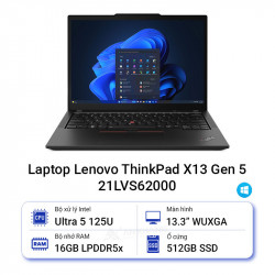Laptop Lenovo ThinkPad X13 Gen 5 21LVS62000 | Ultra 5 125U, 16GB, 512GB, Intel Graphics, 13.3 inch WUXGA, Win 11 Pro